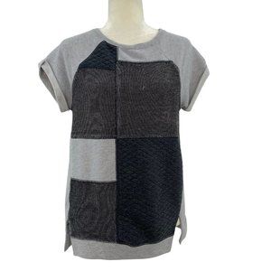 Sanctuary Patchwork Cuffed Short Sleeve knit Top